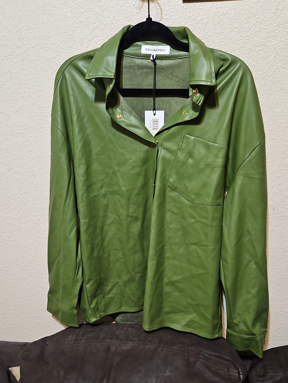 WeWoreWhat Olive Green Vegan Leather Shirt Jacket